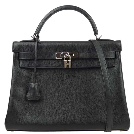 Hermes 2005 Black Epsom Kelly 32 Retourne 2way Shoulder Handbag