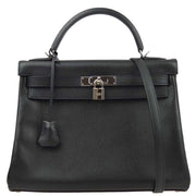 Hermes 2005 Black Epsom Kelly 32 Retourne 2way Shoulder Handbag