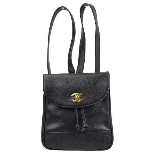 Chanel 1996-1997 Black Caviar Triple CC Backpack
