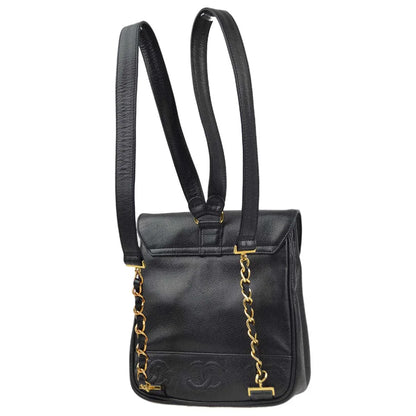 Chanel 1996-1997 Black Caviar Triple CC Backpack