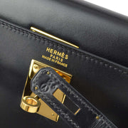 Hermes 1995 Black Box Calf Kelly 32 Retourne 2way Shoulder Handbag