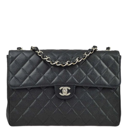 Chanel 2000-2001 Black Caviar Jumbo Classic Flap Shoulder Bag