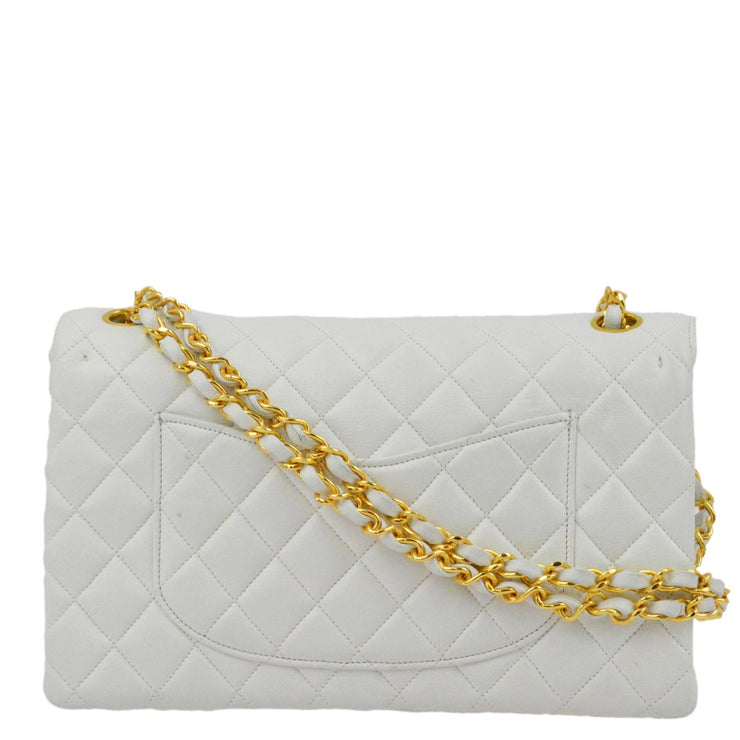 Chanel White Lambskin Medium Classic Double Flap Shoulder Bag
