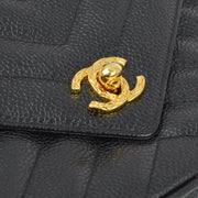 Chanel Black Caviar V Stitch Fringe Camera Bag Mini