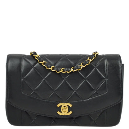 Chanel 1996-1997 Black Lambskin Small Diana Shoulder Bag