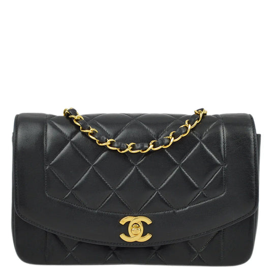 Chanel 1996-1997 Black Lambskin Small Diana Shoulder Bag