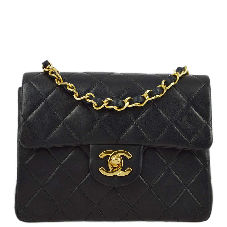 Chanel Black Lambskin Mini Classic Square Flap Shoulder Bag 17
