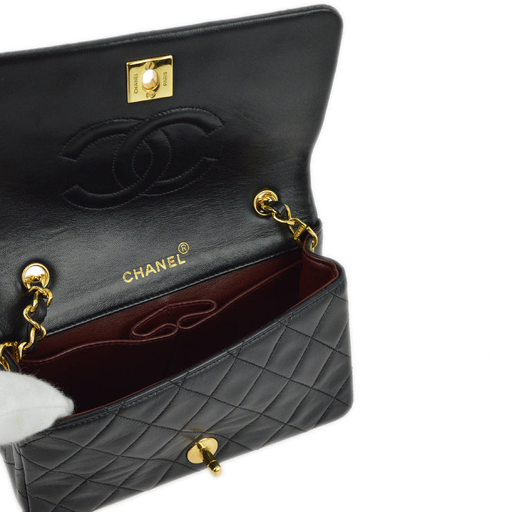 Chanel Black Lambskin Turnlock Mini Full Flap Shoulder Bag