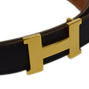 Hermes 2002 Black Box Calf Constance Reversible Belt #70 Small Good
