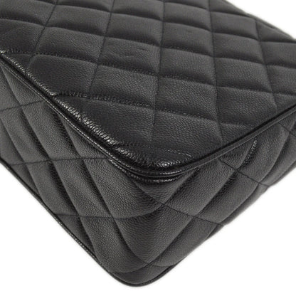Chanel 1991-1994 Black Caviar Straight Flap Shoulder Bag