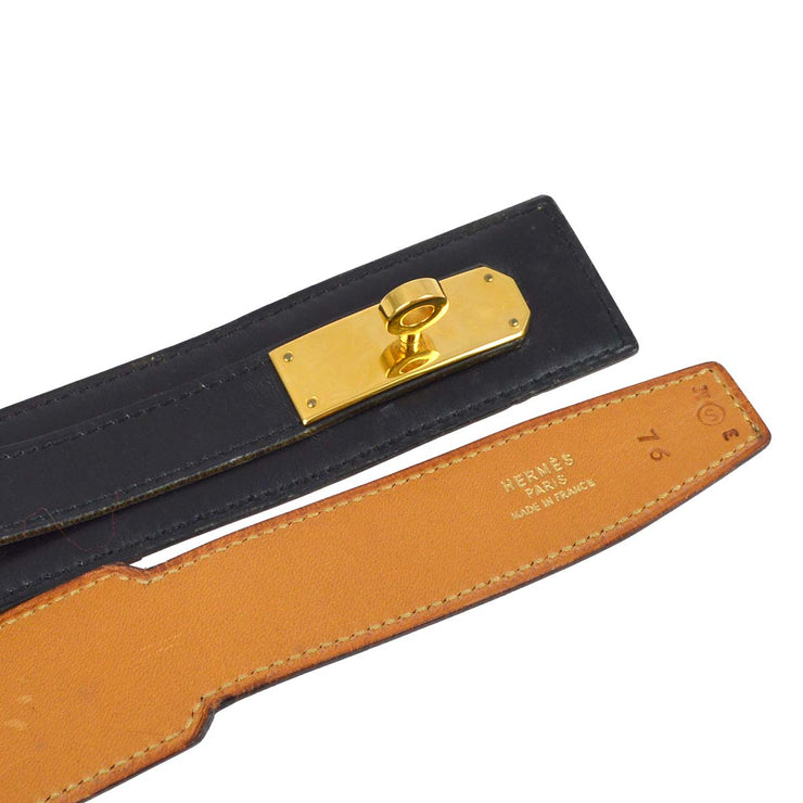 Hermes Black Box Calf Kelly Belt ◯S #76 Small Good