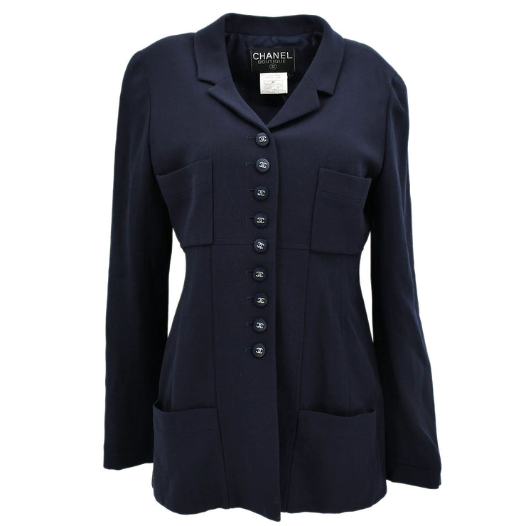 Chanel Single Breasted Jacket Navy 96P #40
