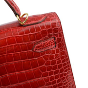 Hermes * 2002 Braise Crocodile Prosus Kelly 32 Sellier 2way Shoulder Handbag