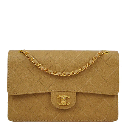 Chanel 1997-1999 Beige Caviar Classic Single Flap Shoulder Bag
