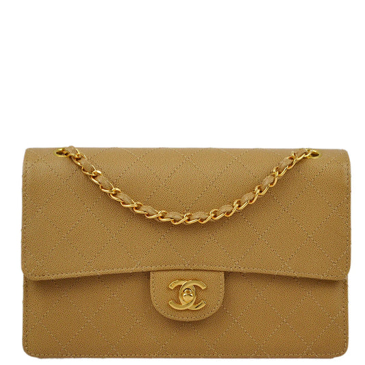 Chanel 1997-1999 Beige Caviar Classic Single Flap Shoulder Bag