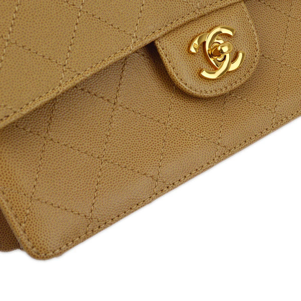 Chanel 1997-1999 Beige Caviar Classic Single Flap Shoulder Bag