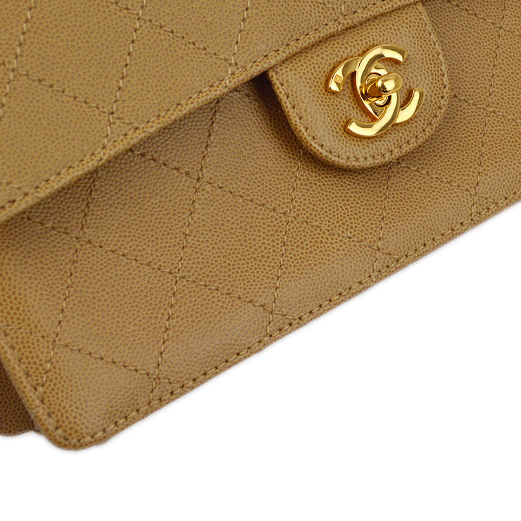 Chanel Beige Caviar Classic Single Flap Shoulder Bag