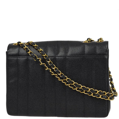 Chanel 1994-1996 Black Caviar Mademoiselle Straight Flap Shoulder Bag
