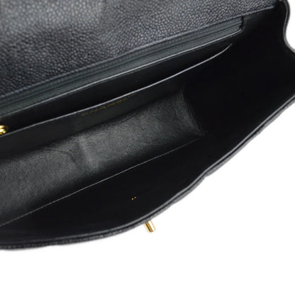 Chanel 1994-1996 Black Caviar Mademoiselle Straight Flap Shoulder Bag
