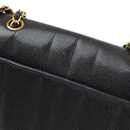 Chanel 1994-1996 Black Caviar Mademoiselle Straight Flap Shoulder Bag