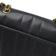 Chanel Black Caviar Mademoiselle Straight Flap Shoulder Bag