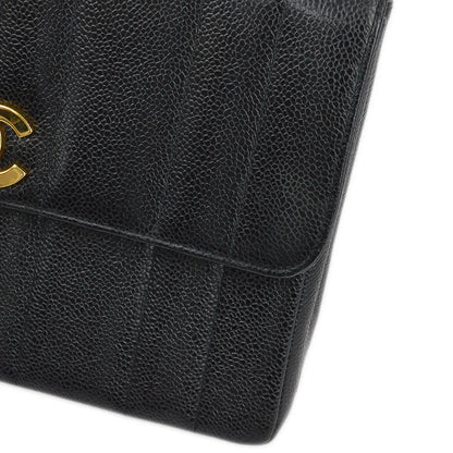 Chanel 1994-1996 Black Caviar Mademoiselle Straight Flap Shoulder Bag