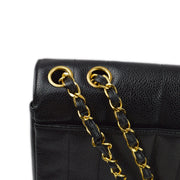 Chanel Black Caviar Mademoiselle Straight Flap Shoulder Bag