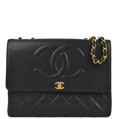 Chanel Black Lambskin Straight Flap Shoulder Bag