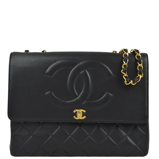 Chanel Black Lambskin Straight Flap Shoulder Bag