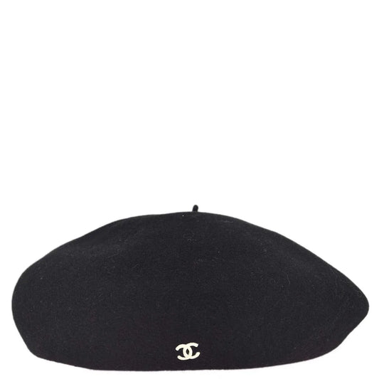 Chanel Oversize Black Hat Beret 98P #57 Small Good