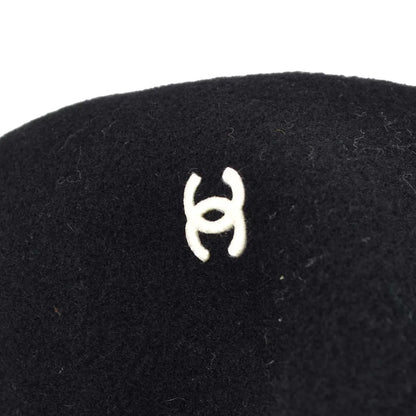 Chanel Oversize Black Hat Beret 98P #57 Small Good