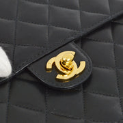 Chanel Black Lambskin Turnlock Medium Half Flap Shoulder