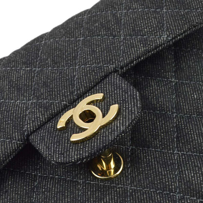 Chanel * 1997-1999 Black Denim Small Classic Double Flap Shoulder Bag