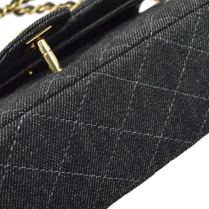 Chanel * 1997-1999 Black Denim Small Classic Double Flap Shoulder Bag