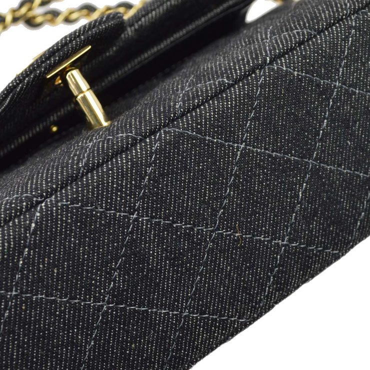 Chanel * Black Denim Small Classic Double Flap Shoulder Bag