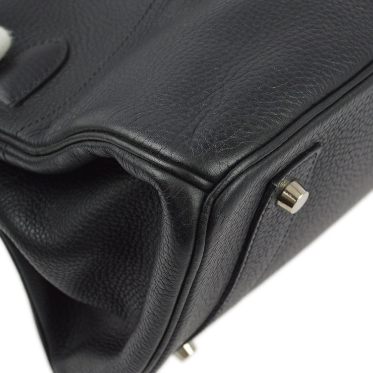 Hermes 2004 Black Taurillon Clemence Shoulder Birkin Handbag