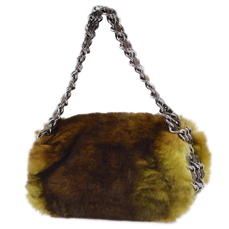 Chanel Brown Fur Chain Handbag