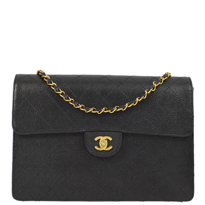 Chanel 1997-1999 Black Caviar Jumbo Classic Flap Shoulder Bag