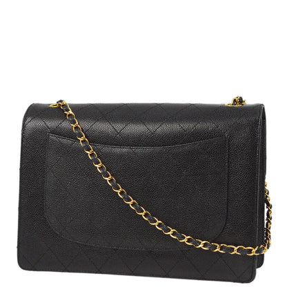 Chanel 1997-1999 Black Caviar Jumbo Classic Flap Shoulder Bag