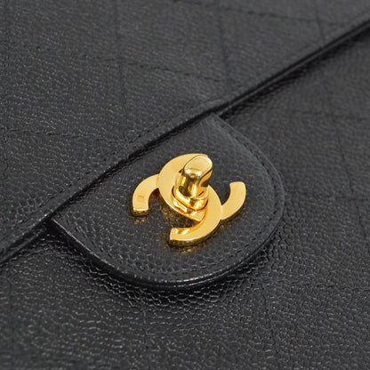 Chanel 1997-1999 Black Caviar Jumbo Classic Flap Shoulder Bag