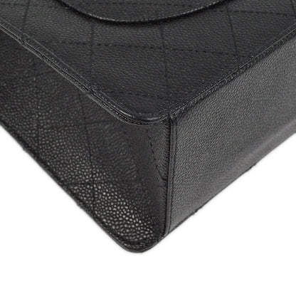 Chanel 1997-1999 Black Caviar Jumbo Classic Flap Shoulder Bag