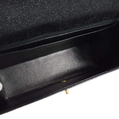 Chanel 1997-1999 Black Caviar Jumbo Classic Flap Shoulder Bag