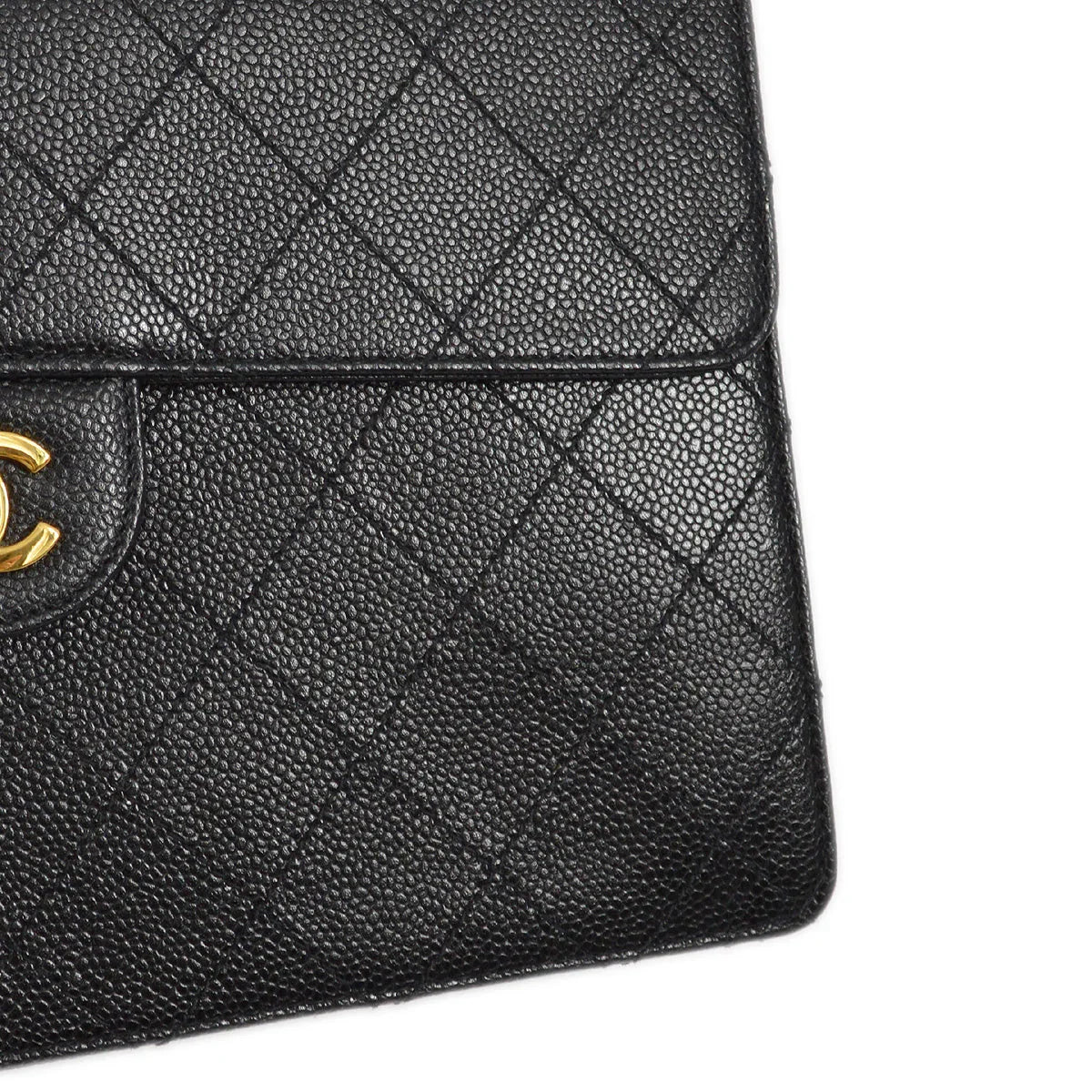 Chanel 1997-1999 Black Caviar Jumbo Classic Flap Shoulder Bag