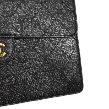 Chanel 1997-1999 Black Caviar Jumbo Classic Flap Shoulder Bag
