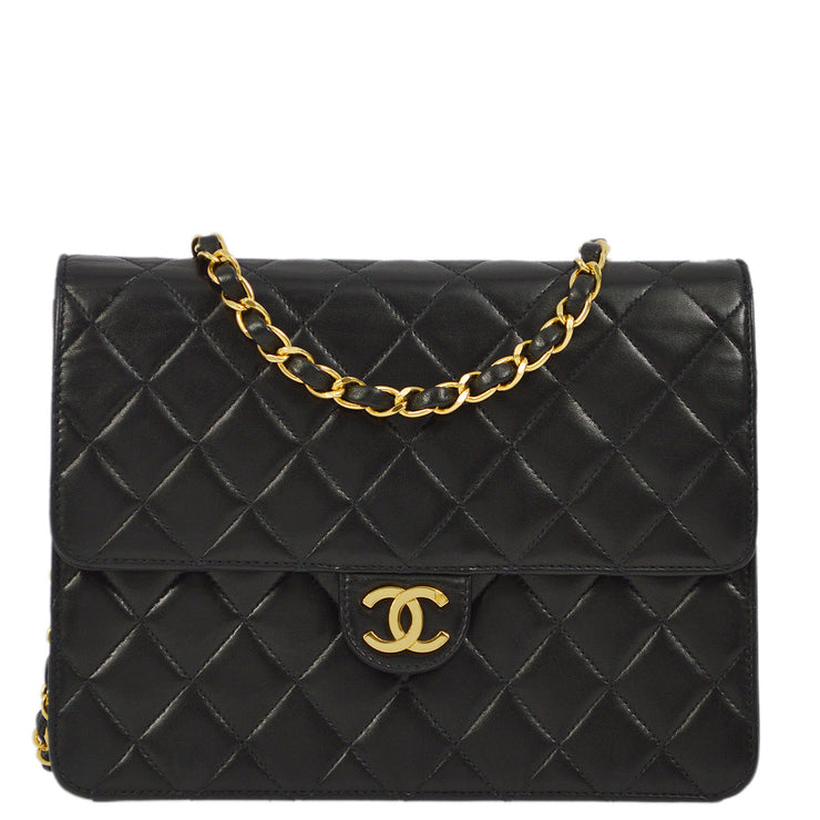 Chanel 1996-1997 Black Lambskin Pushlock Small Half Flap Shoulder Bag