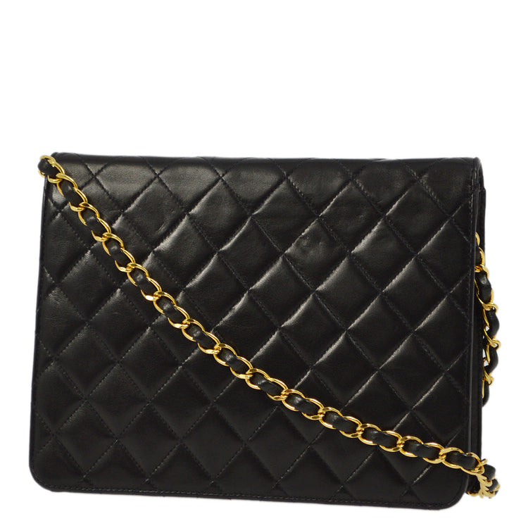 Chanel 1996-1997 Black Lambskin Pushlock Small Half Flap Shoulder Bag