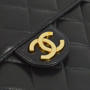 Chanel 1996-1997 Black Lambskin Pushlock Small Half Flap Shoulder Bag