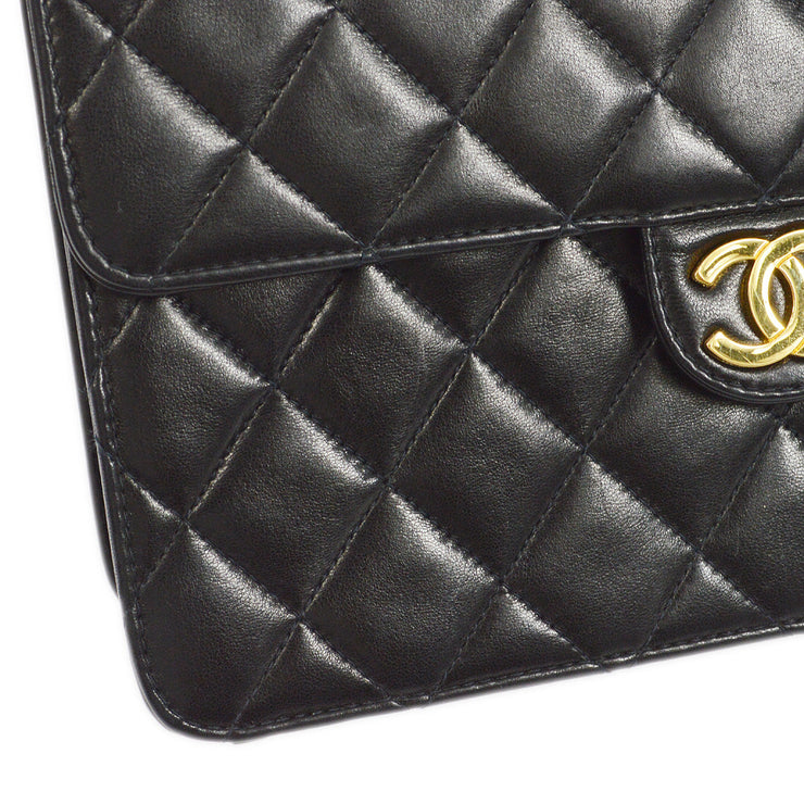 Chanel 1996-1997 Black Lambskin Pushlock Small Half Flap Shoulder Bag