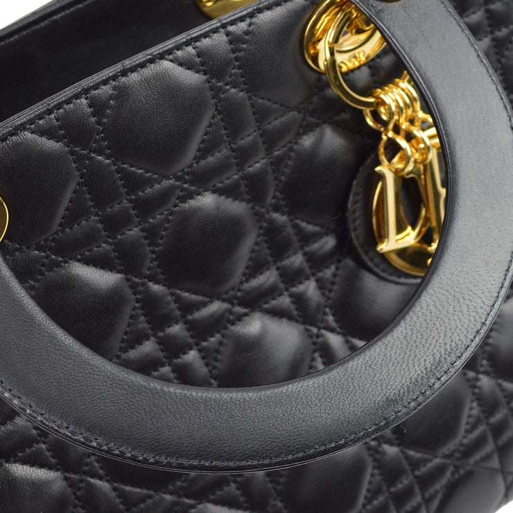 Christian Dior 1997 Black Lambskin Lady Dior Cannage 2way Shoulder Handbag