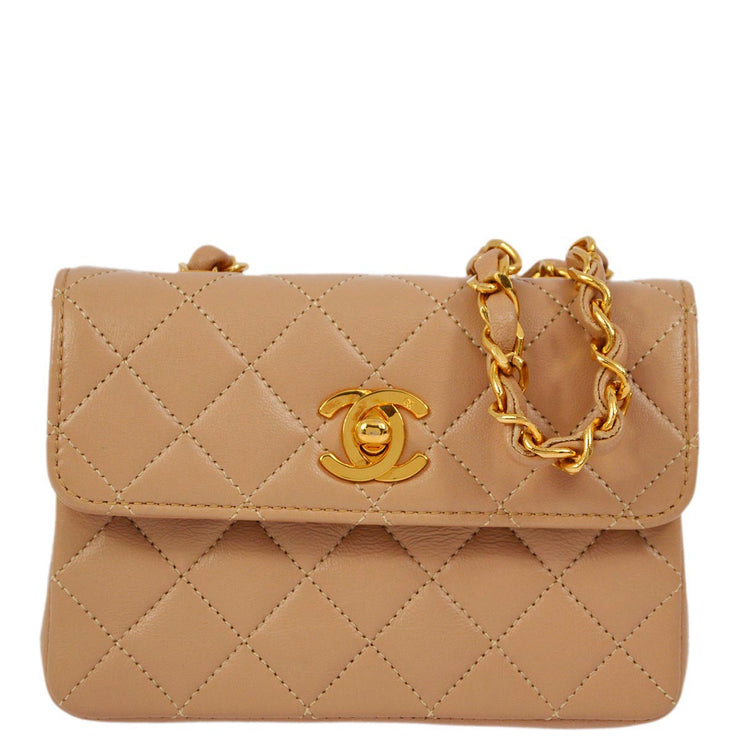 Chanel Beige Lambskin Mini Straight Flap Shoulder Bag